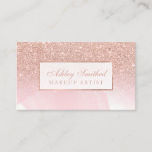 Modernes RosengoldGlitterrosa Watercolormake-up Visitenkarte