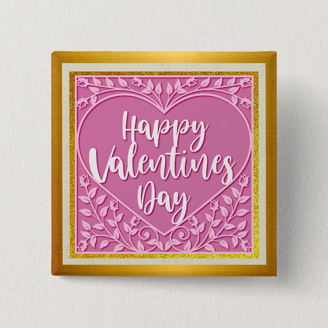 Modernes Rosenherz Romantische Valentine Button (Vorderseite)