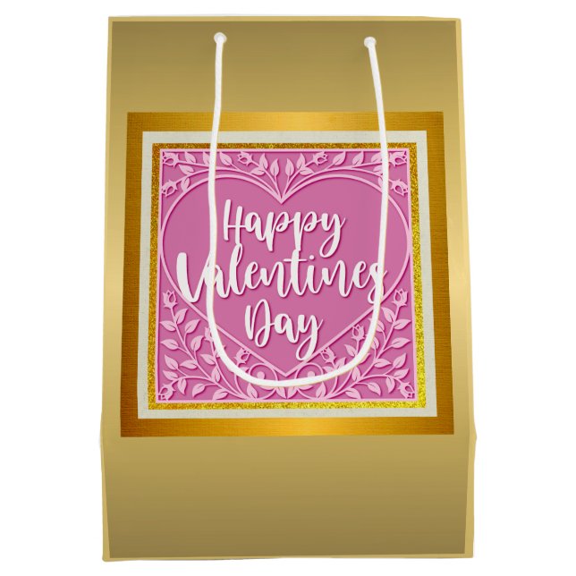 Modernes Rosenherz Romantisches Valentinisches Her Mittlere Geschenktüte (Rückseite)