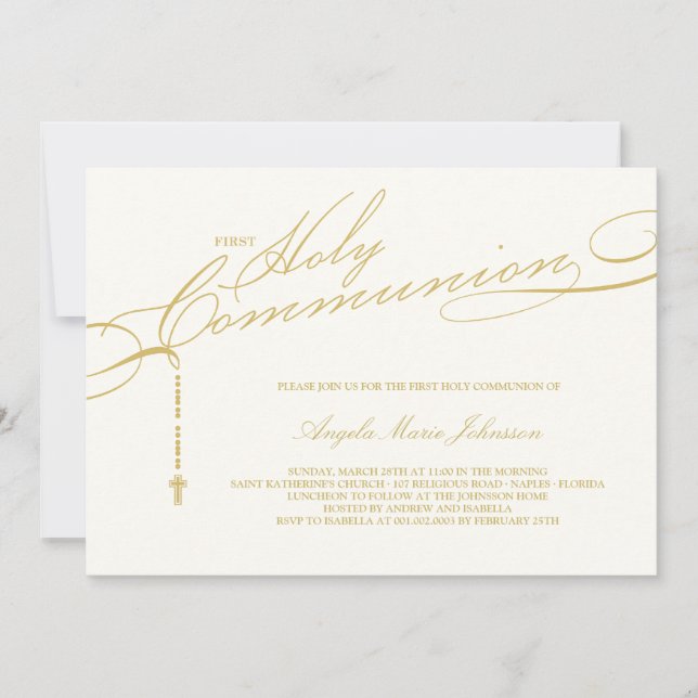 Modernes Rosenkranz Erste Heilige Kommunion Foto R Einladung (Vorderseite)