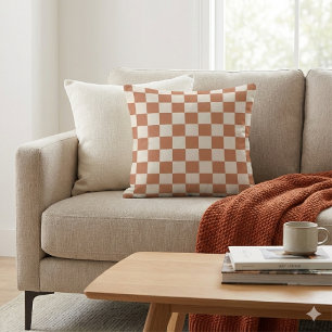 Modernes Rostorange- und Creme-Gingham Kissen
