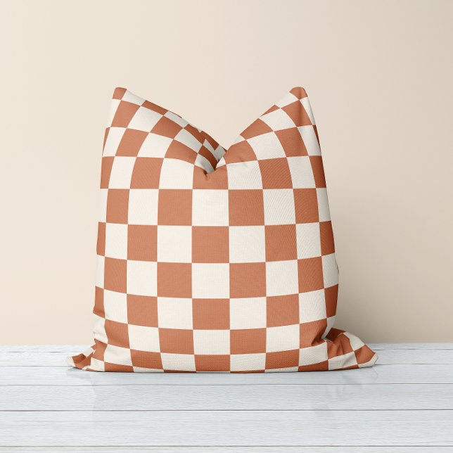 Modernes Rostorange- und Creme-Gingham Kissen (Von Creator hochgeladen)
