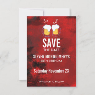 Modernes Rot Abstrakt mit Biersteinen zum Geburtst Save The Date