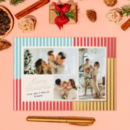 Modernes Rot Blau und Gelb Streifen 3 Foto Folien Feiertagskarte