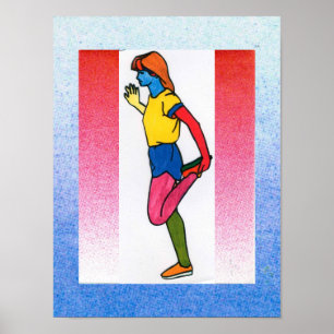 Modernes, rot-gelb-blaues Aquarellmädchen Poster