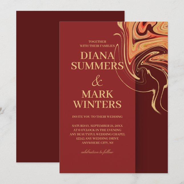 Modernes Rot und Beige abstrakt. Einladung zur Hoc (Vorne/Hinten)