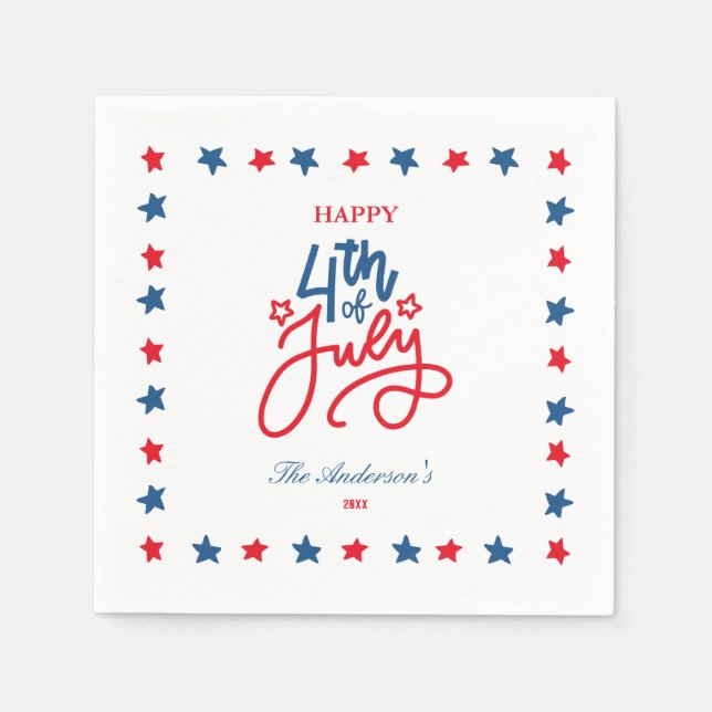 Modernes Rot, Weiß & Blau 4. Juli Abendessen Party Serviette (Vorderseite)
