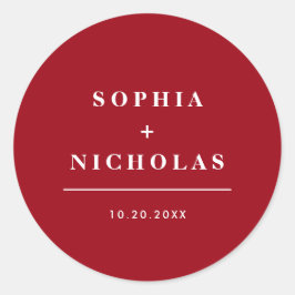 Modernes Rot-Weiß-Minimal Elegante Hochzeit Runder Aufkleber