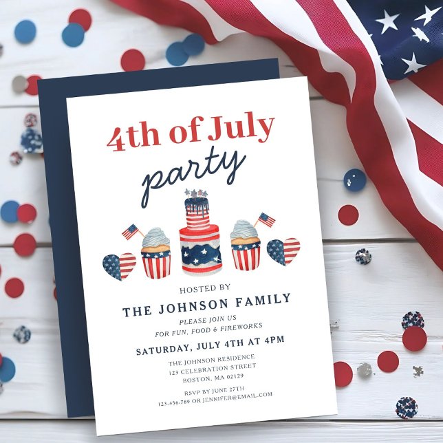 Modernes Rot Weiß und Blau 4. Juli Party Einladung (Modern Red White And Blue 4th Of July Party Invitation)