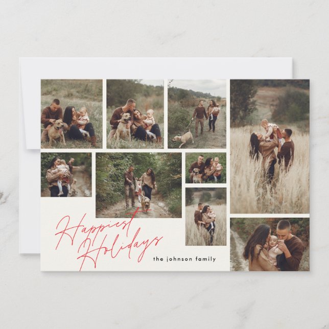 Modernes Rot & Weiß Weihnachten 9 Foto Glücklich (Vorderseite)