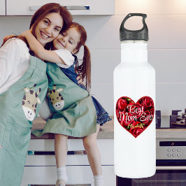 Modernes Rotes Blumenherz Beste Mama je Muttertag Edelstahlflasche