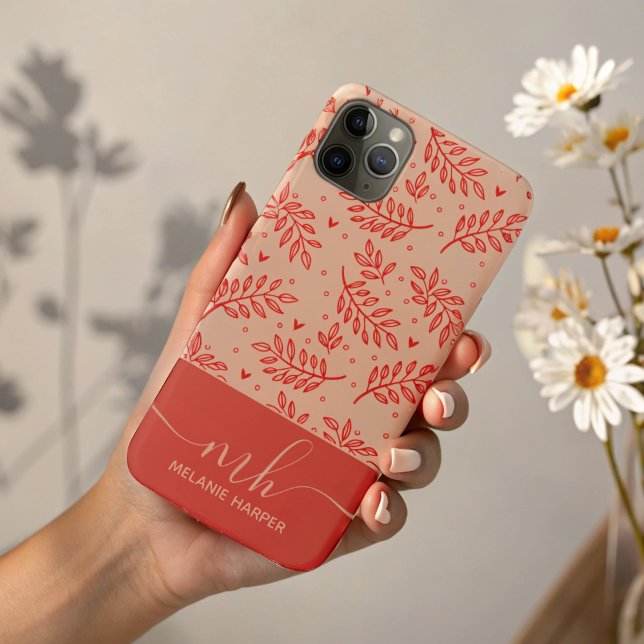 Modernes rotes botanisches Aquarellmonogramm Case-Mate iPhone Hülle (Von Creator hochgeladen)