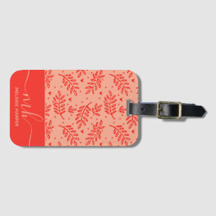 Modernes rotes botanisches Aquarellmonogramm Gepäckanhänger