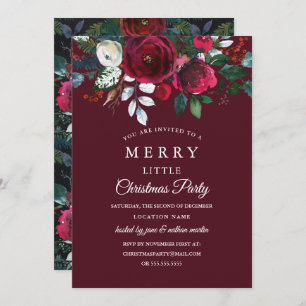 Modernes rotes Burgunder-Weihnachtsmit BlumenParty Einladung