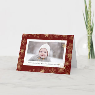 Modernes Rotes Elegantes Script Snowflakes Bokeh O Feiertagskarte