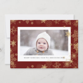 Modernes Rotes Elegantes Script Snowflakes Bokeh O Feiertagskarte