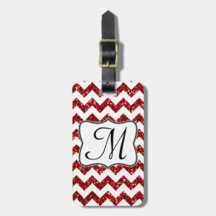 Modernes, rotes Glitzer Zickzack Monogram Gepäckan Gepäckanhänger