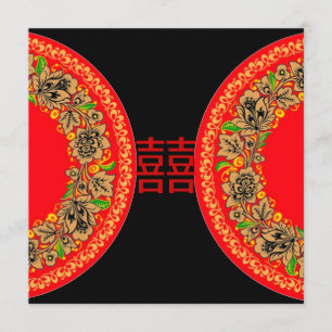 Modernes Rotes Glück Chinesisch Hochzeit Einladung