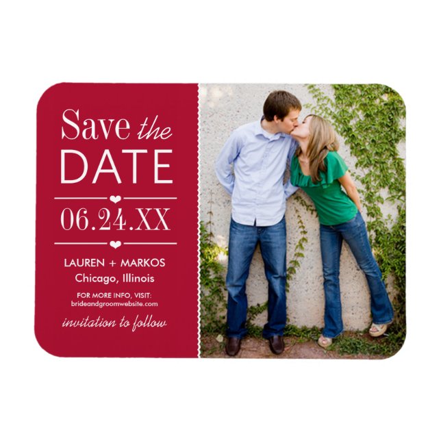Modernes Rotes Herz Hochzeitsstift Save the Date Magnet (Horizontal)