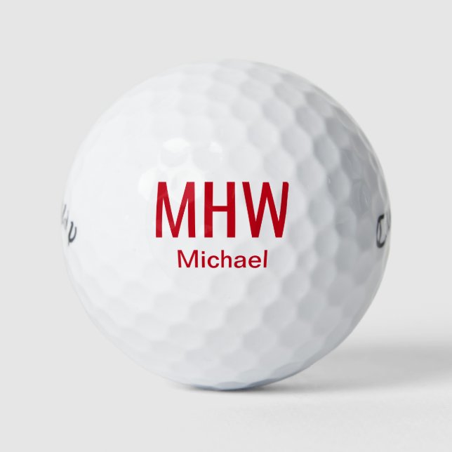 Modernes Rotes Mit Monogramm Golfball (Vorderseite)
