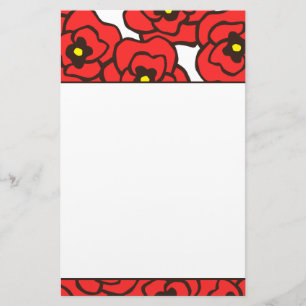Modernes rotes Mohnblumen-Blumendruck-Briefpapier Briefpapier