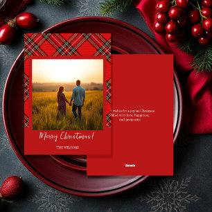Modernes rotes Tartan-Ein-Foto Feiertagskarte