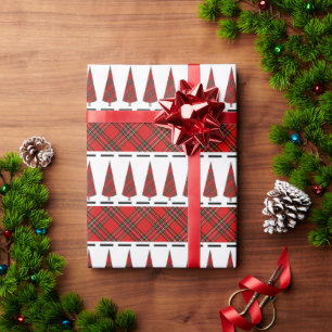 Modernes rotes Tartan-Weihnachtsbaum-Muster Geschenkpapier