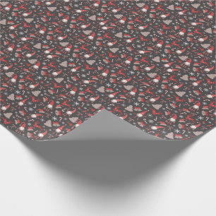 Modernes, rotes und graues Holiday Gnome Muster Wr Geschenkpapier