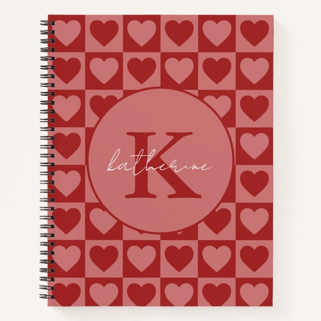 Modernes, rotes und rosa Minimalistisches Herzmust Notizbuch (Vorderseite)