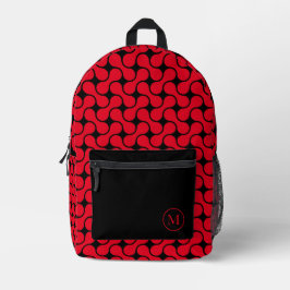 Modernes, rotes und schwarzes geometrisches Monogr Bedruckter Rucksack