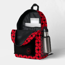 Modernes, rotes und schwarzes geometrisches Monogr Bedruckter Rucksack