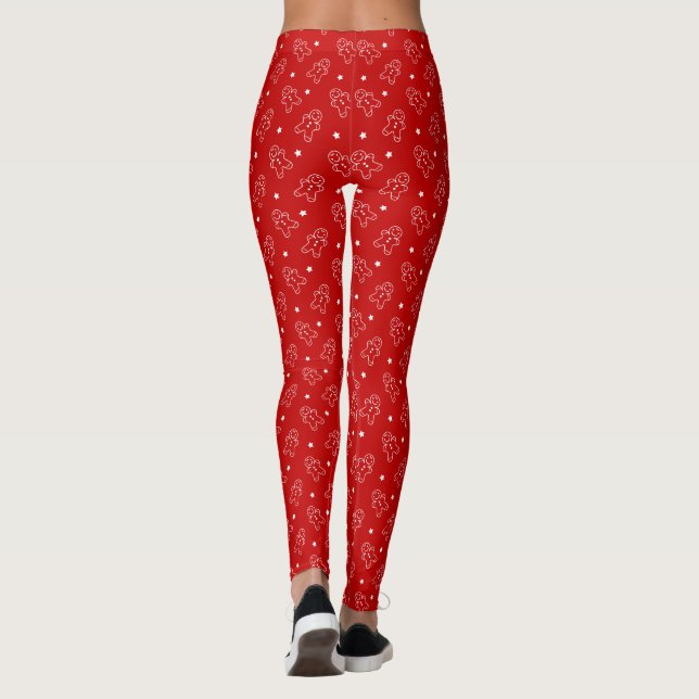 Modernes, rotes und weißes Lebkuchenmuster Leggings (Rückseite)
