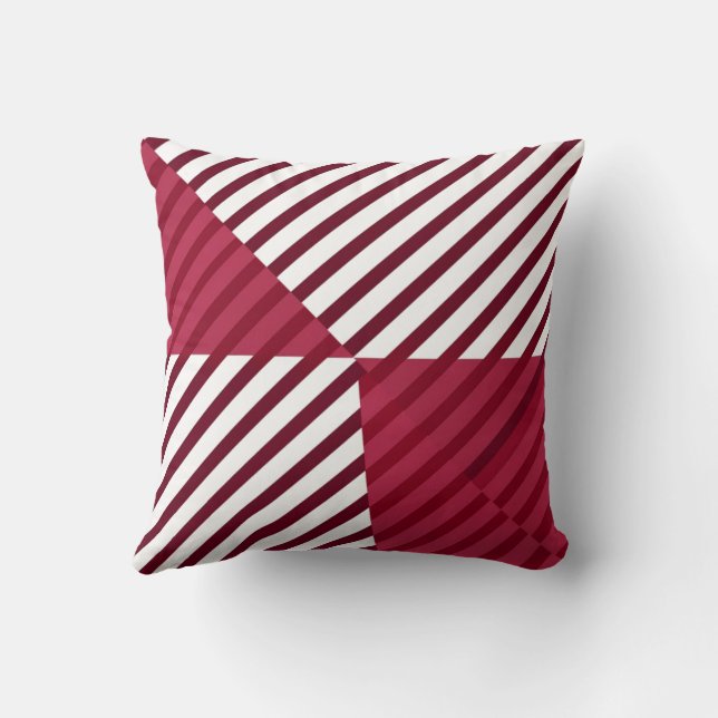 Modernes, rotes, weißes Streifen Muster Kissen (Rückseite)