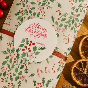 Modernes Rotwein-Grün-Weihnachtsmuster Runder Aufkleber