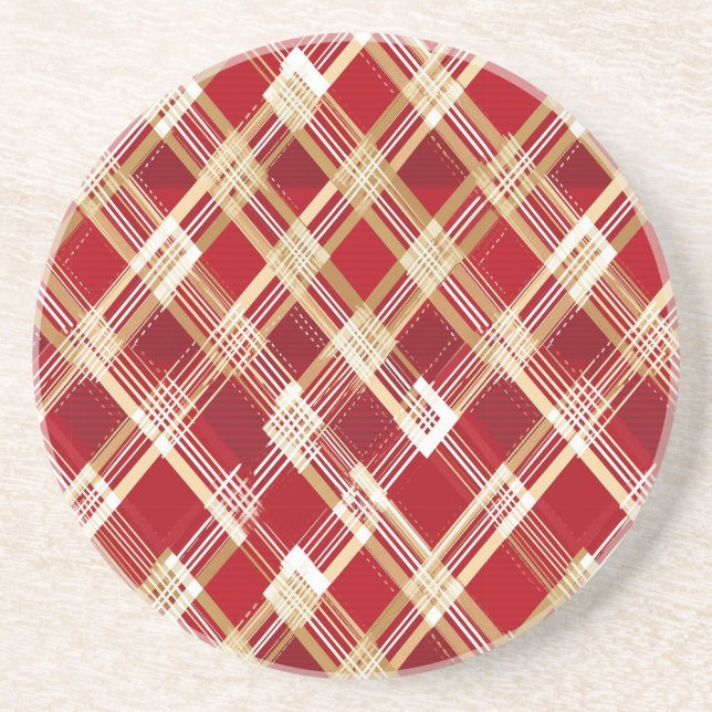 Modernes, rotweißes, Kariertes Muster Getränkeuntersetzer (Vorne)