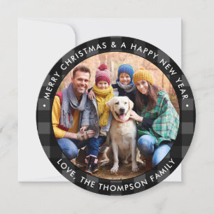 Modernes Round Custom Foto Black Gray Buffalo Kari Feiertagskarte