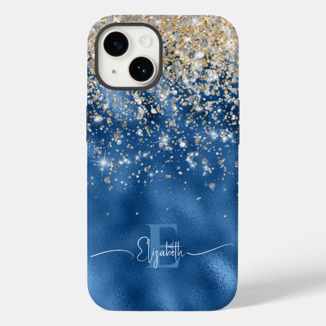 Modernes Royal Blue Foil Gold Imitate Glitzer Mono Case-Mate iPhone Hülle (Rückseite)