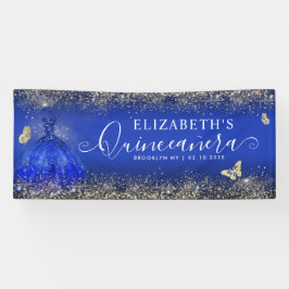 Modernes Royal Blue Gold Gown Quinceñera Willkomme Banner