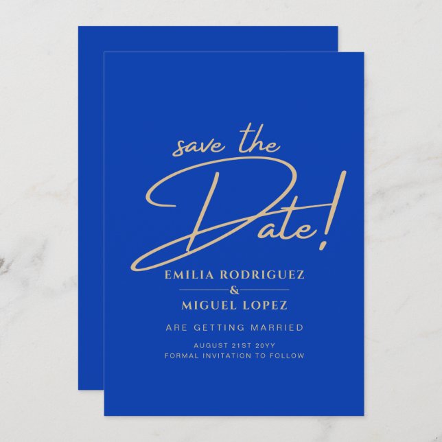 Modernes Royal Blue Monochrome Wedding INVITE Einladung (Vorne/Hinten)