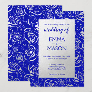 Modernes Royal Blue und Silver Floral Einladung