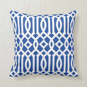 Modernes Royal Blue und White Trellis Muster Kissen