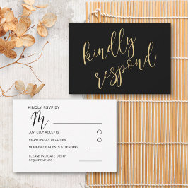 Modernes RSVP für Schwarz-Gold-Hochzeiten Karte