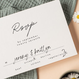 Modernes RSVP für Schwarz-Weiß-Text-Hochzeit Karte
