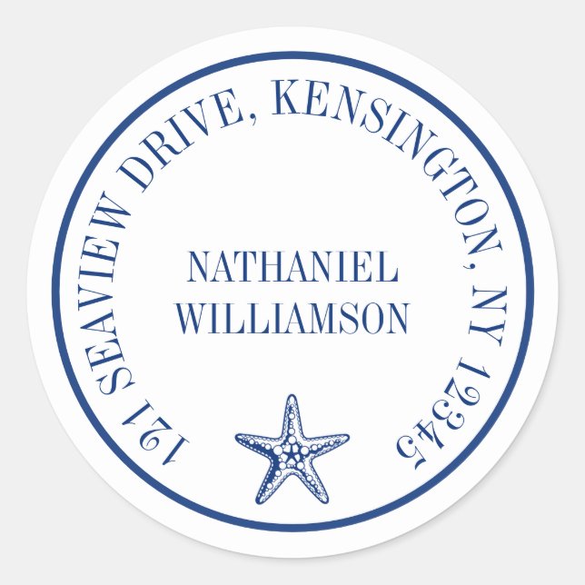Modernes Rücksendesiegel der Starfish Navy Runder Aufkleber (Vorderseite)