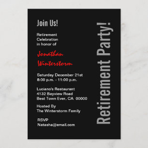 Modernes RUHESTANDS-PARTY Schwarz-weiße rote Einladung