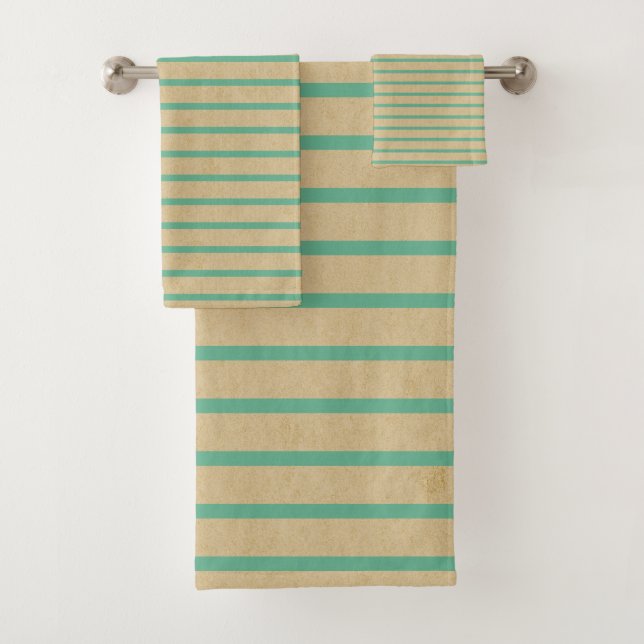Modernes, rustikal-schicke Stripebuch Brown Green Badhandtuch Set (Insitu)