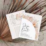 Modernes rustikales botanisches, elegantes Pampasg Ankündigungspostkarte<br><div class="desc">Moderne Scheune Bauernhaus rustikale botanische bohmianische natürliche Terracotta Pampas Gras stilvolle Hochzeit speichern das Datum Einladung.</div>