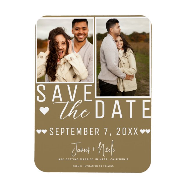 Modernes Rustikales Braun Save the Date 2 Foto Hoc Magnet (Vertikal)