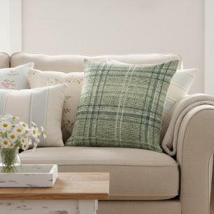 Modernes Rustikales Burlap Kariert Green Kissen