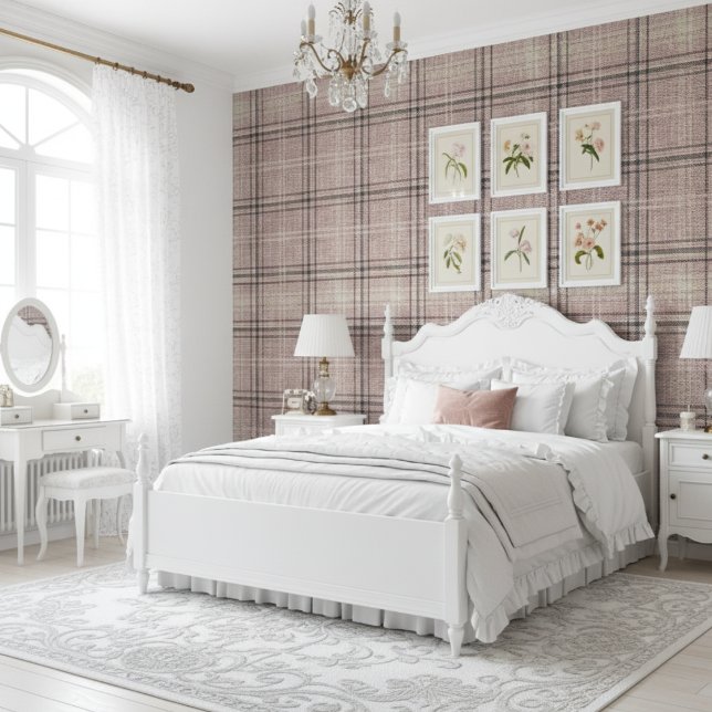 Modernes Rustikales Burlap Kariert Light Pink Tapete (Von Creator hochgeladen)